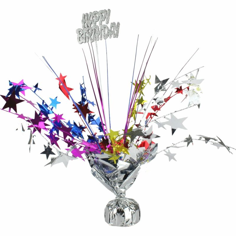 Weights, Sticks & Accessories | Happy Birthday Multicoloured Star Spray Centrepiece Balloons Weights, Sticks & Accessories