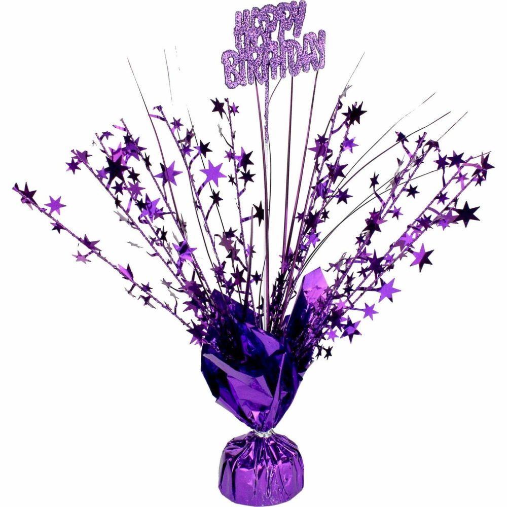 Weights, Sticks & Accessories | Happy Birthday Purple Star Foil Spray Centrepiece Balloons Weights, Sticks & Accessories