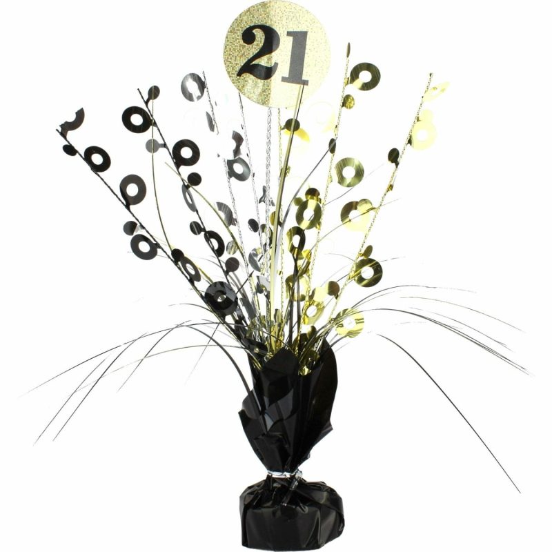 Weights, Sticks & Accessories | Prismatic Black And Gold 21St Birthday Spray Centrepiece Balloons Weights, Sticks & Accessories