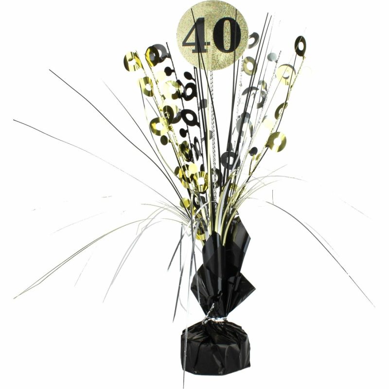 Weights, Sticks & Accessories | Prismatic Black And Gold 40Th Birthday Spray Centrepiece Balloons Weights, Sticks & Accessories