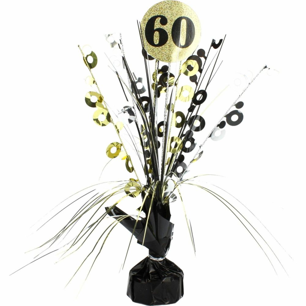 Weights, Sticks & Accessories | Prismatic Black And Gold 60Th Birthday Spray Centrepiece Balloons Weights, Sticks & Accessories