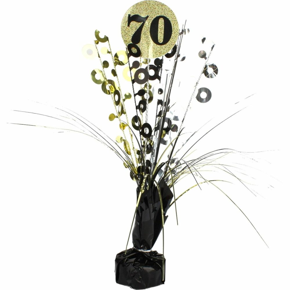 Weights, Sticks & Accessories | Prismatic Black And Gold 70Th Birthday Spray Centrepiece Balloons Weights, Sticks & Accessories