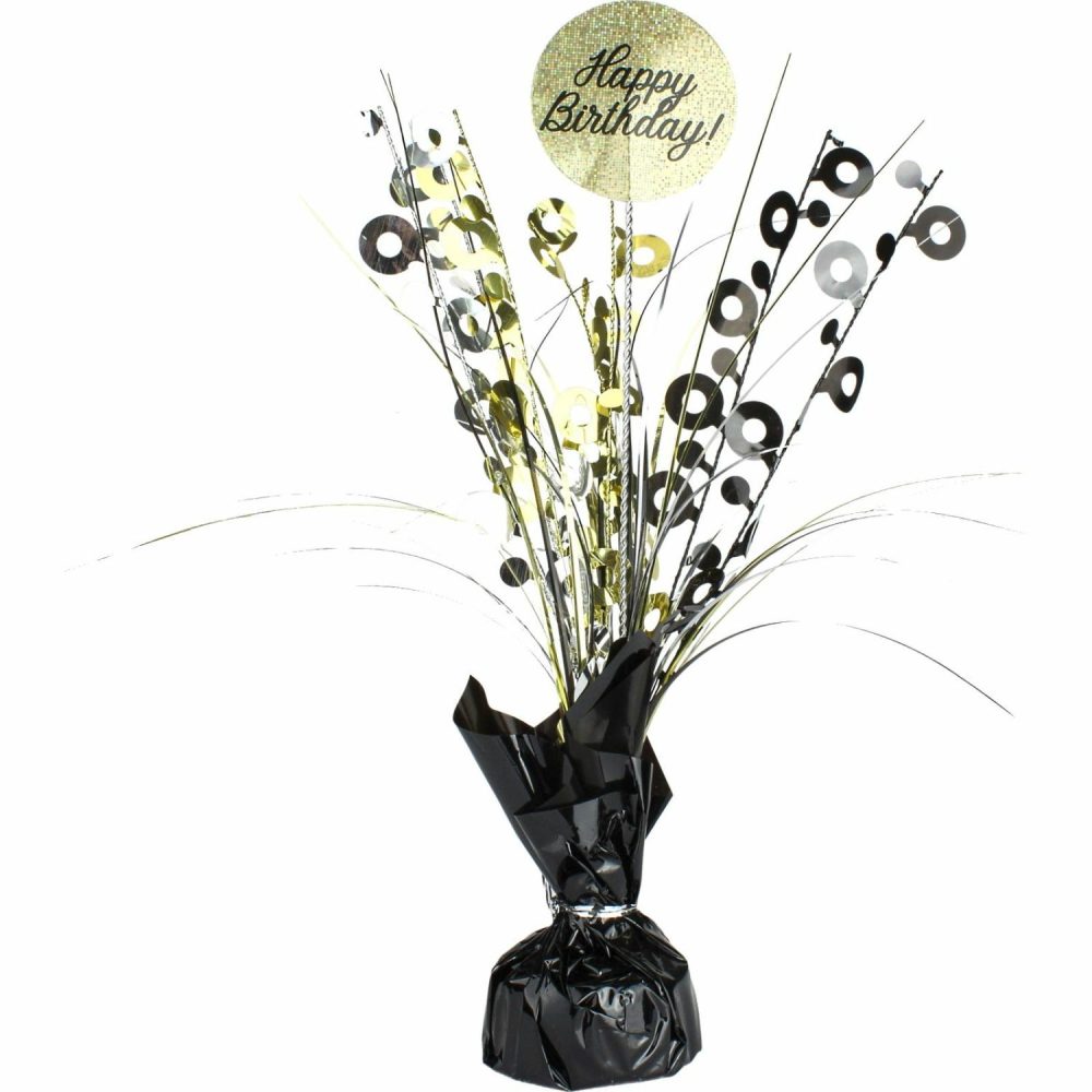 Weights, Sticks & Accessories | Prismatic Happy Birthday Black And Gold Spray Centrepiece Balloons Weights, Sticks & Accessories