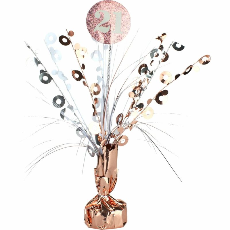 Weights, Sticks & Accessories | Prismatic Rose Gold And White 21St Birthday Spray Centrepiece Balloons Weights, Sticks & Accessories