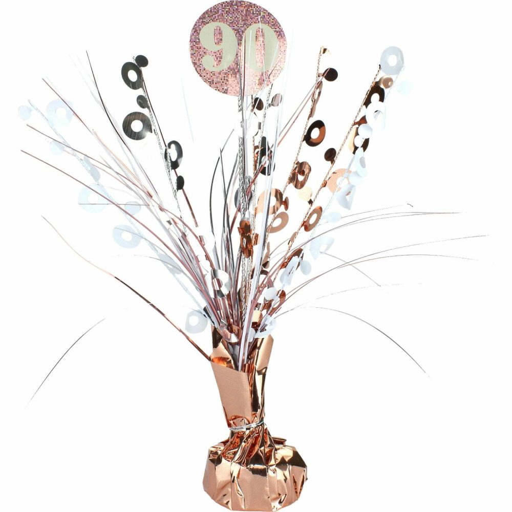 Weights, Sticks & Accessories | Prismatic Rose Gold And White 90Th Birthday Spray Centrepiece Balloons Weights, Sticks & Accessories