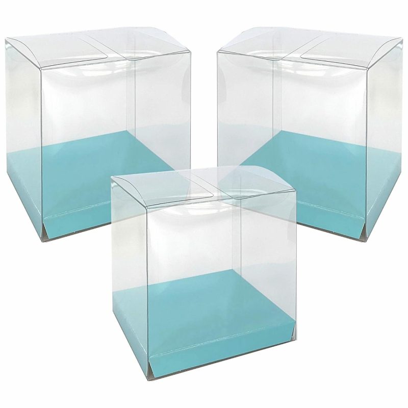 Cake Boards & Boxes | Clear And Pastel Blue Square Favour Boxes 8Cm (Pack Of 10) Baking & Cake Decorating Cake Boards & Boxes