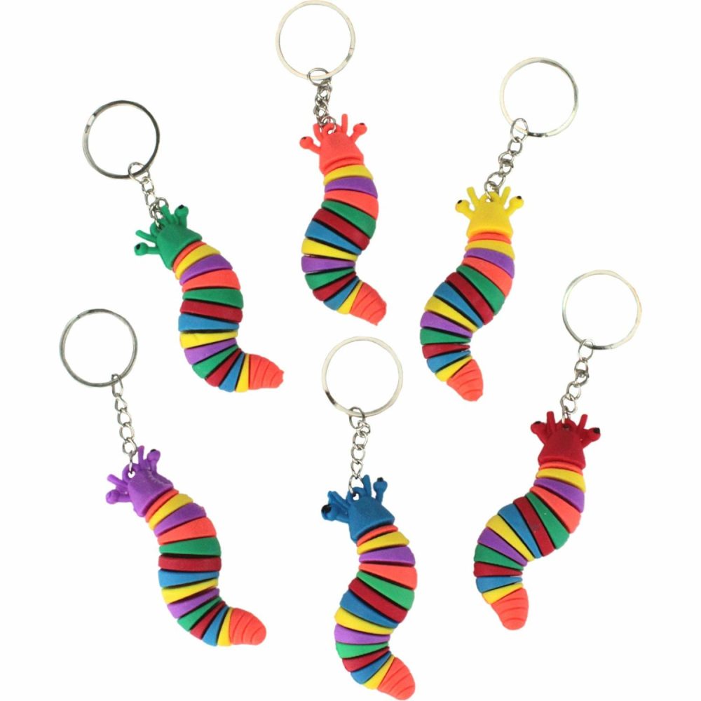 Party Bag Fillers | Rainbow Worm Fidget Keyrings (Pack Of 12) Gifts Party Bag Fillers