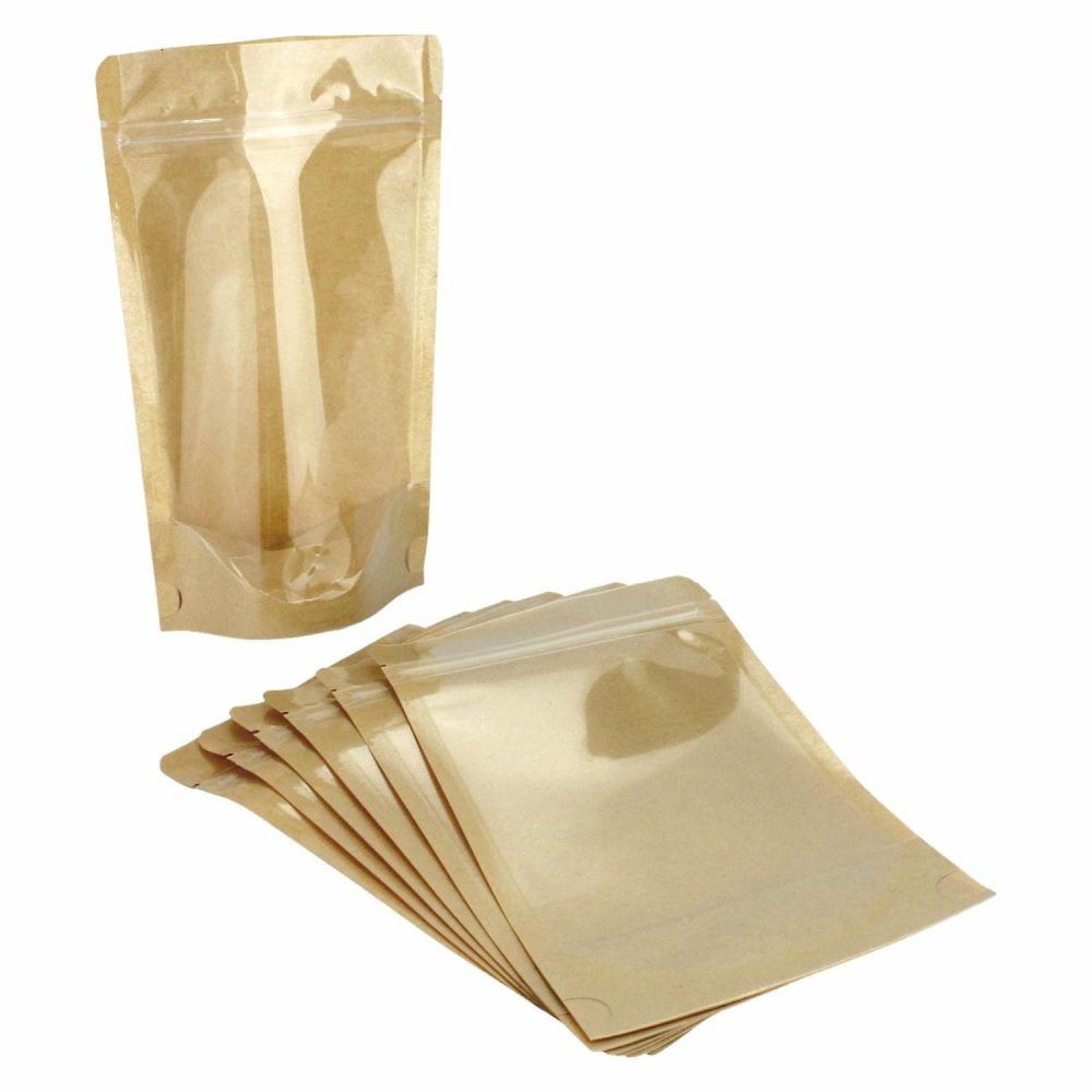 Party Bags | Brown Paper Resealable Bags With Windows 20Cm (Pack Of 7) Gifts Party Bags