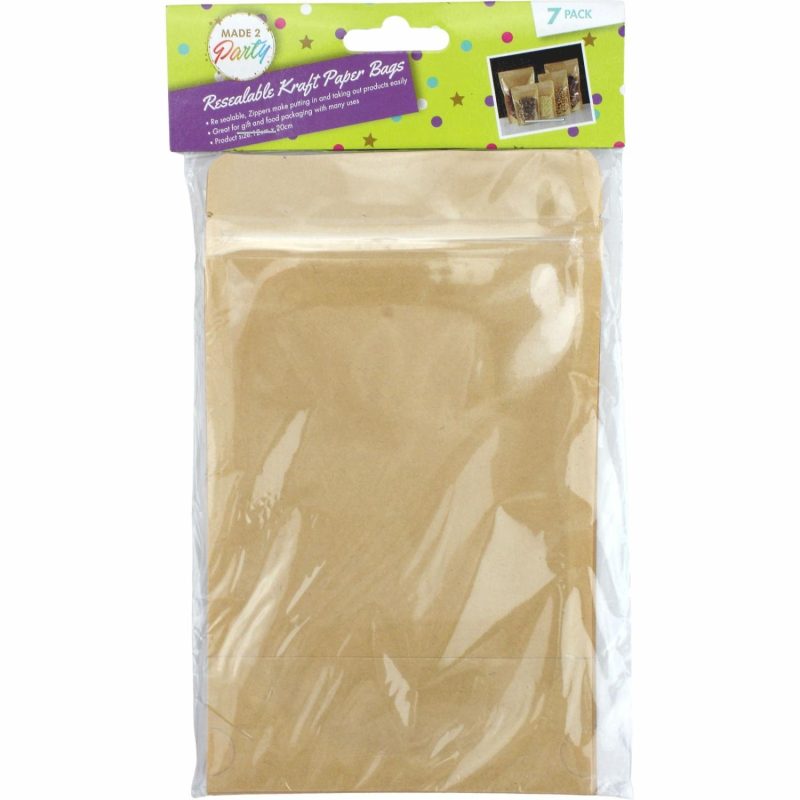 Party Bags | Brown Paper Resealable Bags With Windows 20Cm (Pack Of 7) Gifts Party Bags