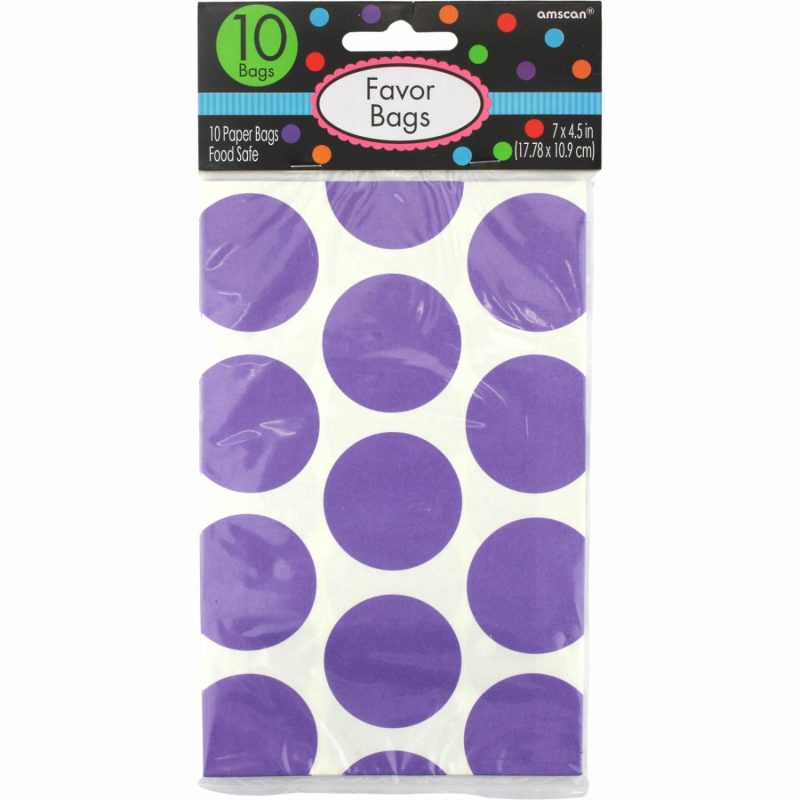 Party Bags | Purple Polka Dot Paper Treat Bags (Pack Of 10) Gifts Party Bags