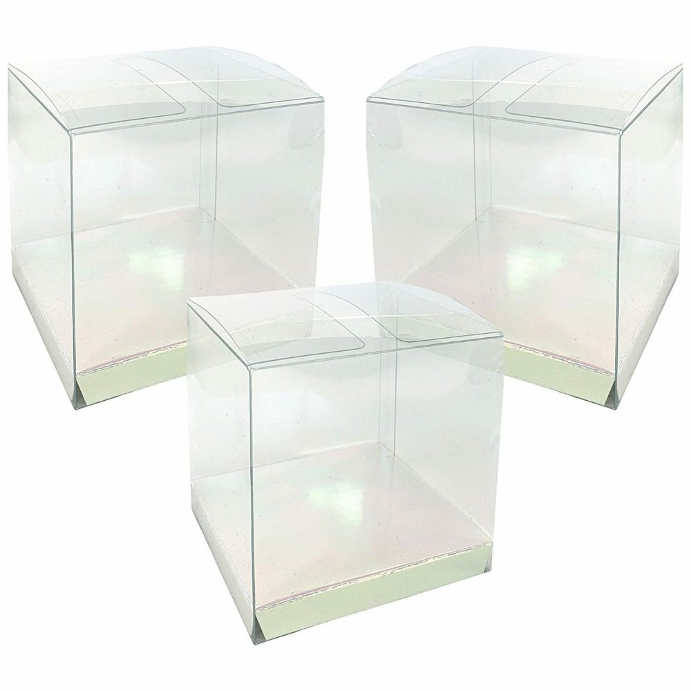 Party Boxes & Containers | Clear And Iridescent Square Favour Boxes 8Cm (Pack Of 10) Gifts Party Boxes & Containers