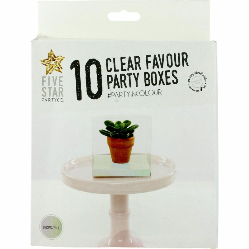 Party Boxes & Containers | Clear And Iridescent Square Favour Boxes 8Cm (Pack Of 10) Gifts Party Boxes & Containers