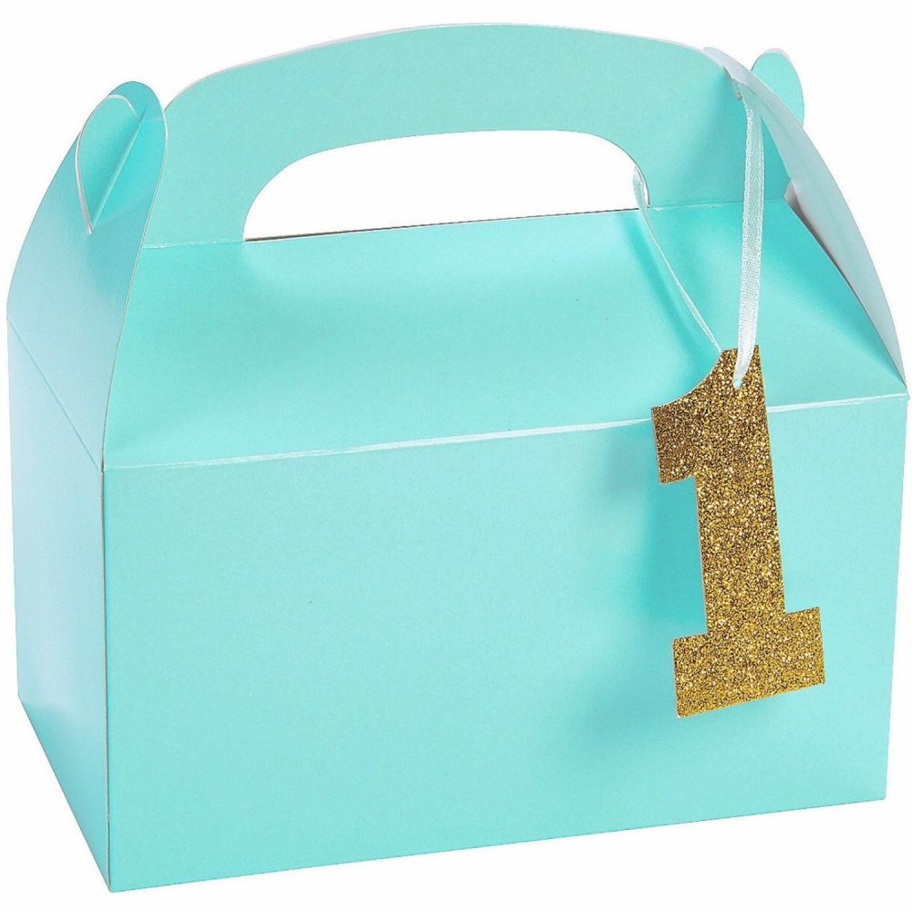 Party Boxes & Containers | Light Blue 1St Birthday Treat Boxes With Tags (Pack Of 12) Gifts Party Boxes & Containers