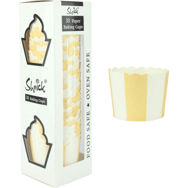 Baking Cups | Light Yellow And White Striped Baking Cups (Pack Of 30) Baking & Cake Decorating Baking Cups