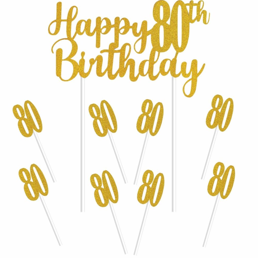 Cake & Cupcake Toppers | Gold Happy 80Th Birthday With 80’s Cake Toppers (Pack Of 7) Baking & Cake Decorating Cake & Cupcake Toppers