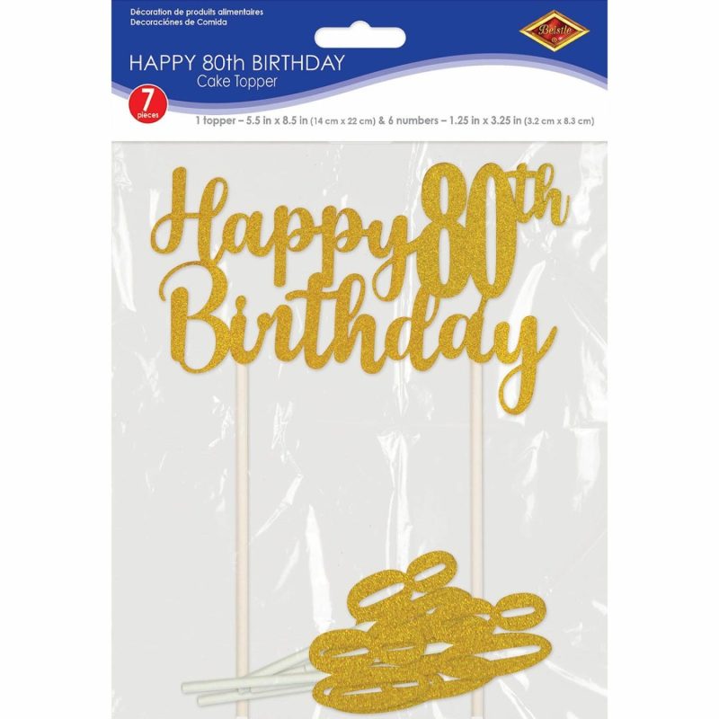 Cake & Cupcake Toppers | Gold Happy 80Th Birthday With 80’s Cake Toppers (Pack Of 7) Baking & Cake Decorating Cake & Cupcake Toppers