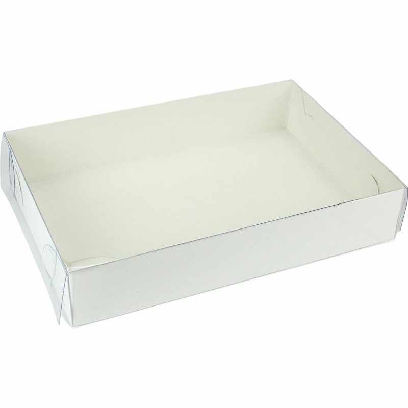 Cake Boards & Boxes | White Rectangle Cookie / Biscuit Box With Clear Plastic Lid 25.5Cm Baking & Cake Decorating Cake Boards & Boxes