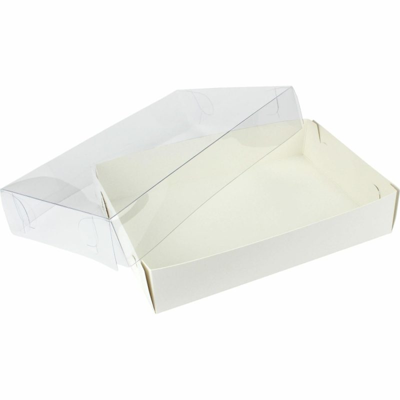 Cake Boards & Boxes | White Rectangle Cookie / Biscuit Box With Clear Plastic Lid 25.5Cm Baking & Cake Decorating Cake Boards & Boxes