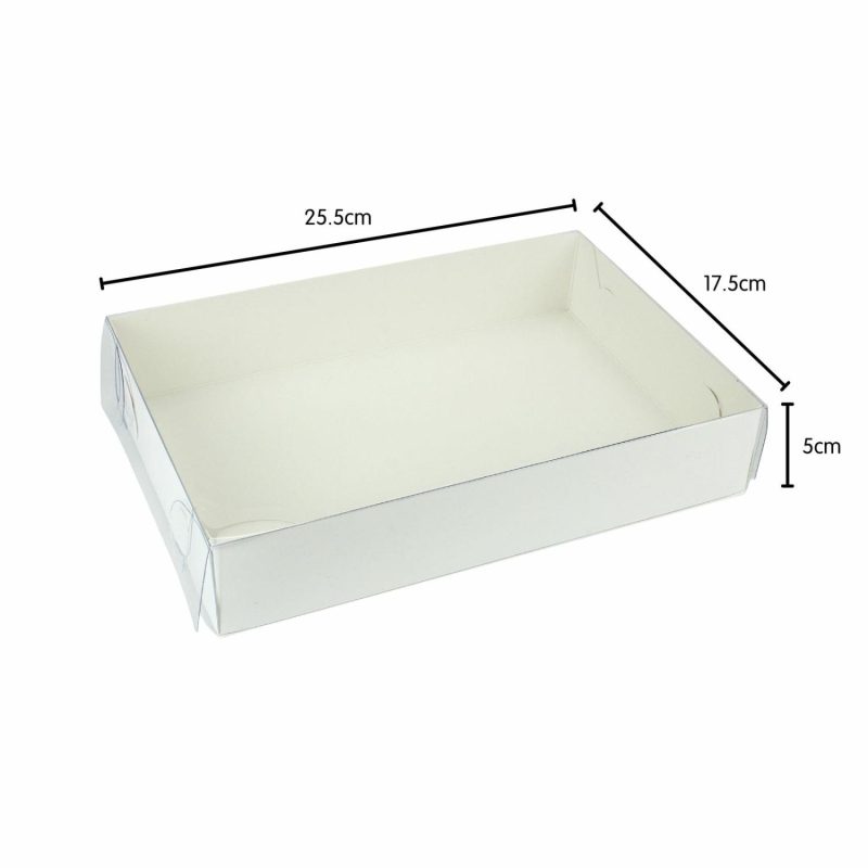 Cake Boards & Boxes | White Rectangle Cookie / Biscuit Box With Clear Plastic Lid 25.5Cm Baking & Cake Decorating Cake Boards & Boxes