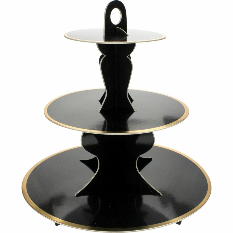 Cake Stands | Black Cupcake Stand With Gold Trim Baking & Cake Decorating Cake Stands