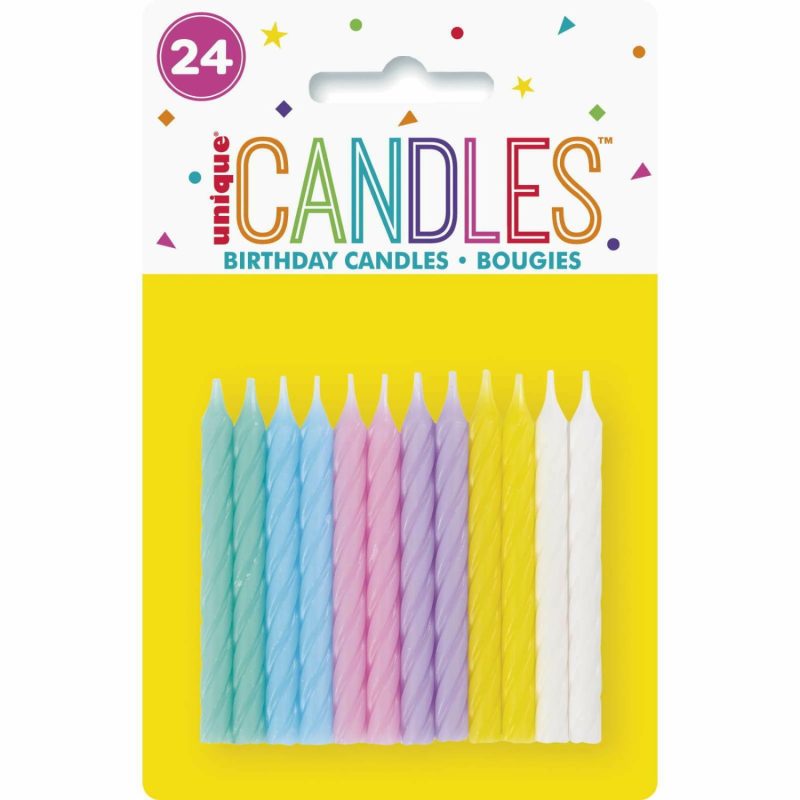 Candles | Assorted Spiral Pastel Candles (Pack Of 24) Baking & Cake Decorating Candles