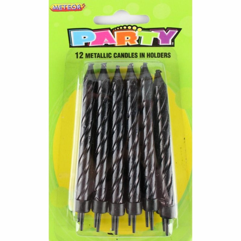 Candles | Black Metallic Spiral Birthday Candles (Pack Of 12) Baking & Cake Decorating Candles