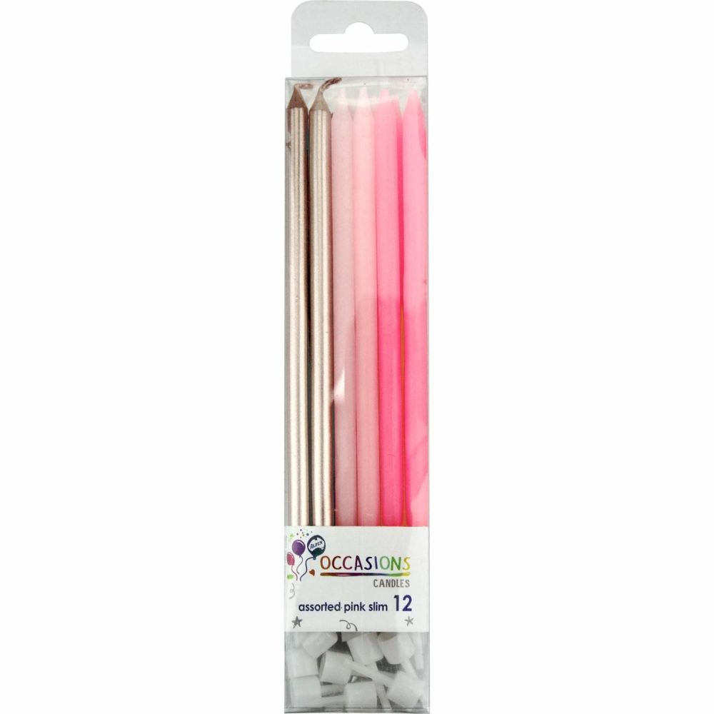 Candles | Pink & Metallic Rose Gold Slim Birthday Candles (Pack Of 12) Baking & Cake Decorating Candles