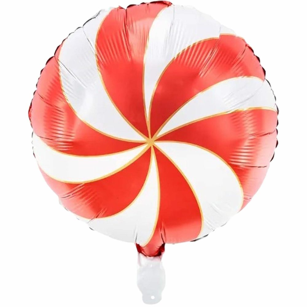 Foil Balloons | Red And White Candy Swirl Round Foil Helium Balloon Balloons Foil Balloons