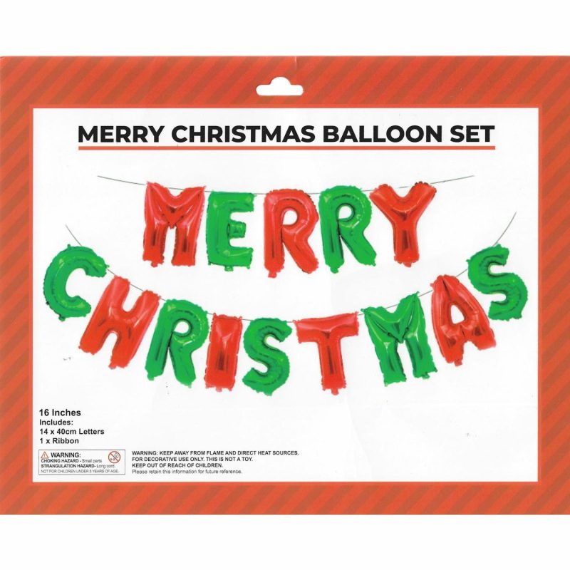 Letters & Numbers | Merry Christmas Foil Letter Balloon Banner (Air Fill) Balloons Foil Balloons