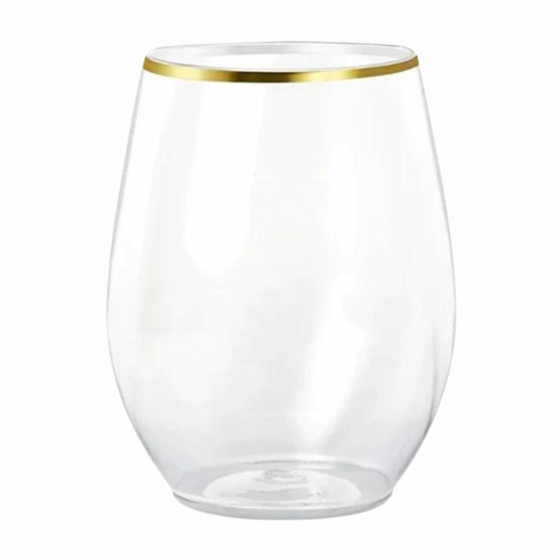 Cups & Glasses | Gold Trim Plastic Stemless Wine Glasses 350Ml (Pack Of 4) Catering & Kitchen Cups & Glasses