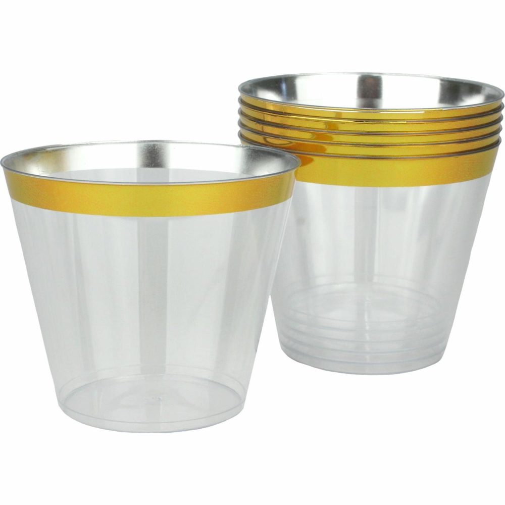 Cups & Glasses | Gold Trim Plastic Tumbler Cups (Pack Of 6) Catering & Kitchen Cups & Glasses