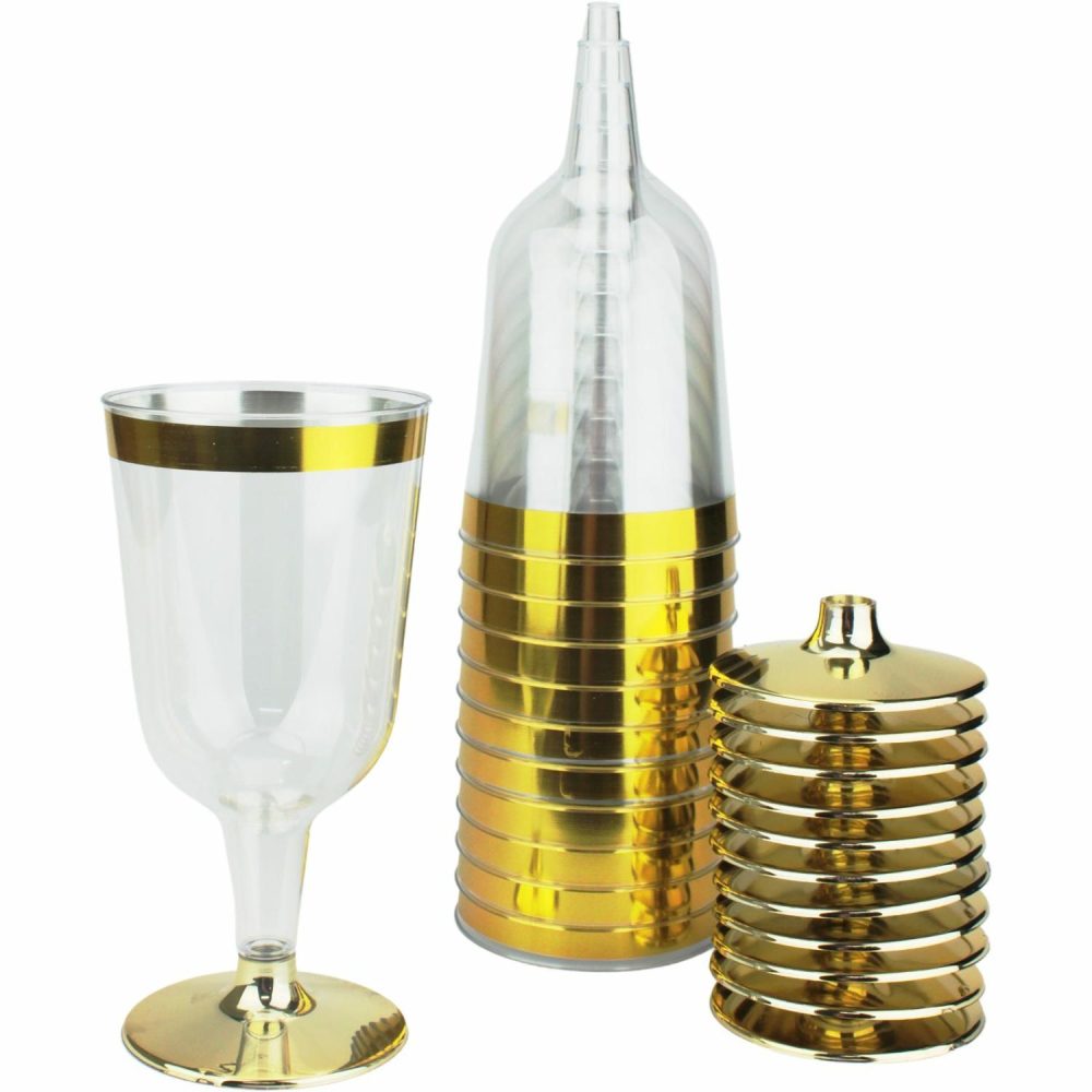 Cups & Glasses | Gold Trim Plastic Wine Glasses 175Ml (Pack Of 12) Catering & Kitchen Cups & Glasses