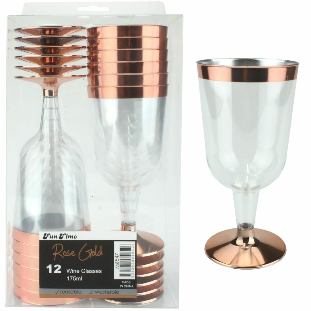 Cups & Glasses | Rose Gold Trim Plastic Wine Glasses (Pack Of 12) Catering & Kitchen Cups & Glasses