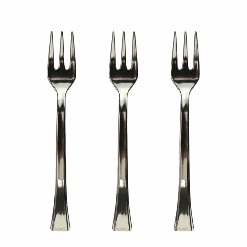 Cutlery & Utensils | Stainless Steel Look Reusable Plastic Mini Cocktail Forks (Pack Of 40) Catering & Kitchen Cutlery & Utensils