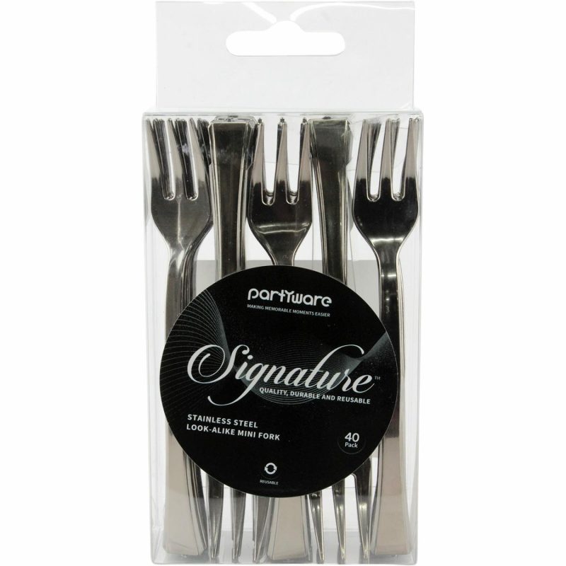 Cutlery & Utensils | Stainless Steel Look Reusable Plastic Mini Cocktail Forks (Pack Of 40) Catering & Kitchen Cutlery & Utensils