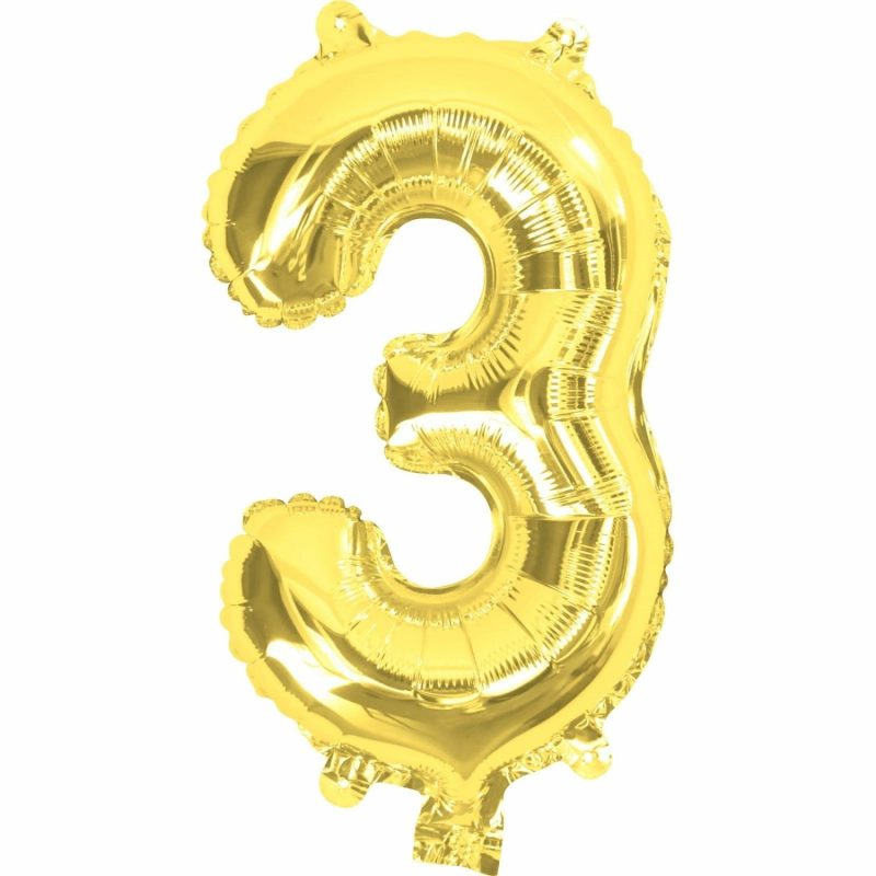 Letters & Numbers | Gold Number 3 Foil Air Fill Balloon 35Cm Balloons Letters & Numbers