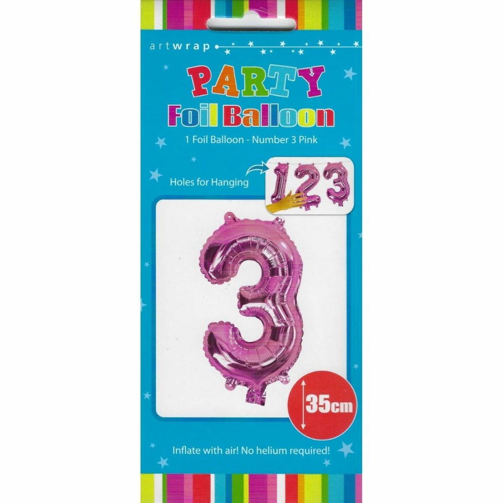 Letters & Numbers | Pink Number 3 Foil Air Fill Balloon 35Cm Balloons Letters & Numbers