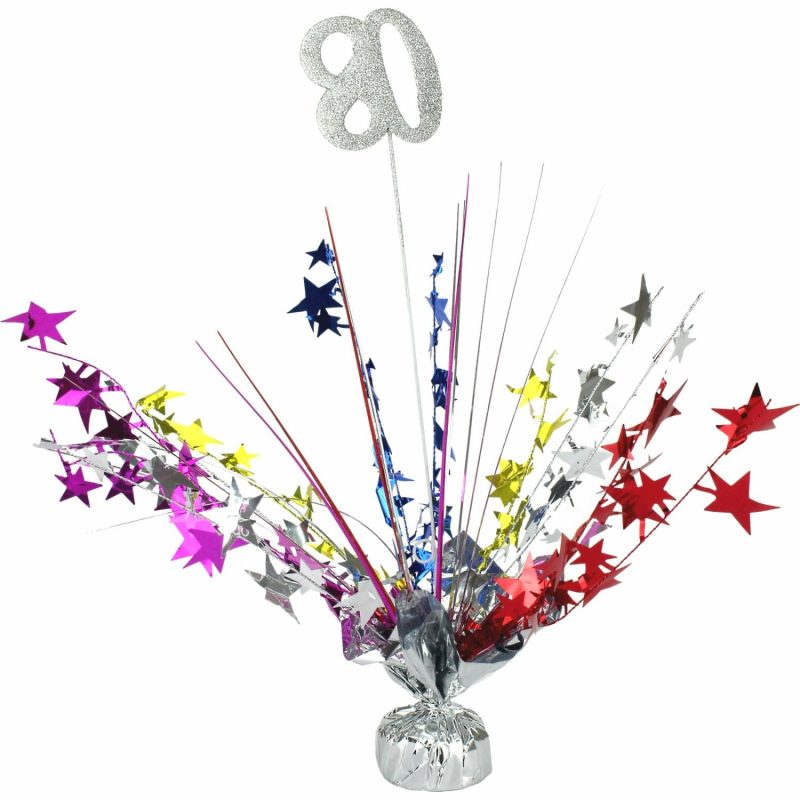 Weights, Sticks & Accessories | 80Th Birthday Multicoloured Star Spray Centrepiece Balloons Weights, Sticks & Accessories