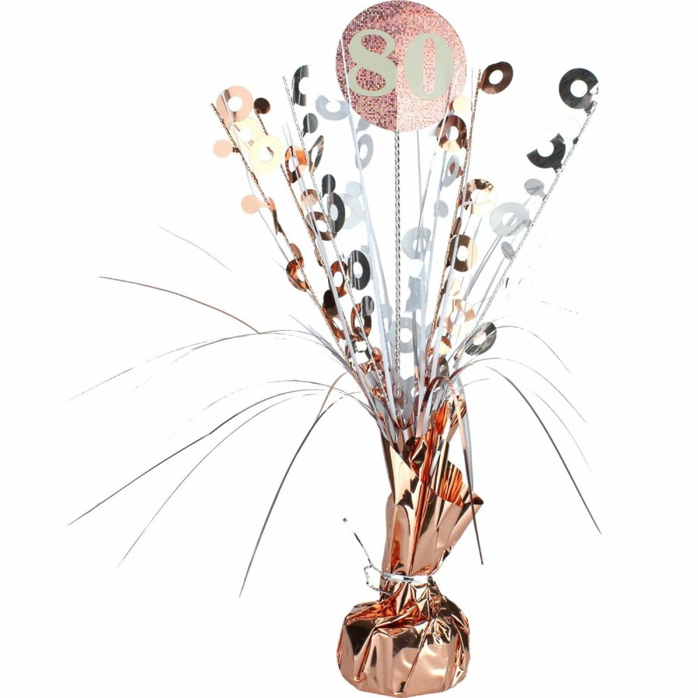 Weights, Sticks & Accessories | Prismatic Rose Gold And White 80Th Birthday Spray Centrepiece Balloons Weights, Sticks & Accessories