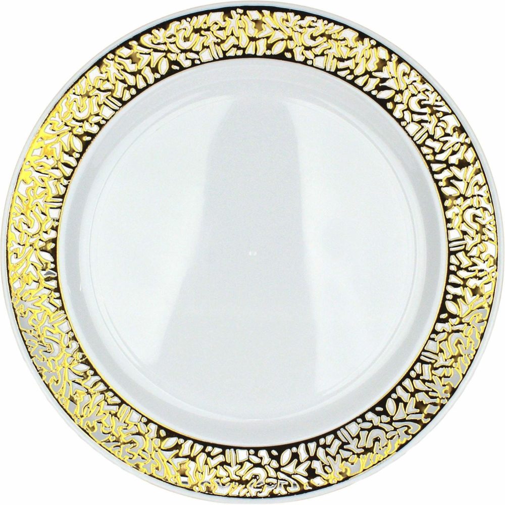 Plates, Platters & Bowls | Gold Lace Trim 26Cm Plastic Plates (Pack Of 6) Catering & Kitchen Plates, Platters & Bowls