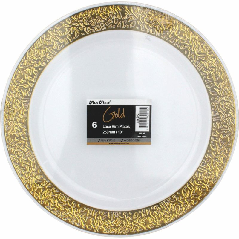 Plates, Platters & Bowls | Gold Lace Trim 26Cm Plastic Plates (Pack Of 6) Catering & Kitchen Plates, Platters & Bowls