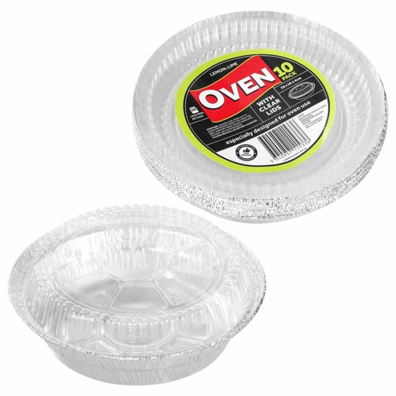 Storage & Containers | Round Foil Oven Trays With Clear Lids 18Cm X 4Cm (Pack Of 10) Catering & Kitchen Storage & Containers